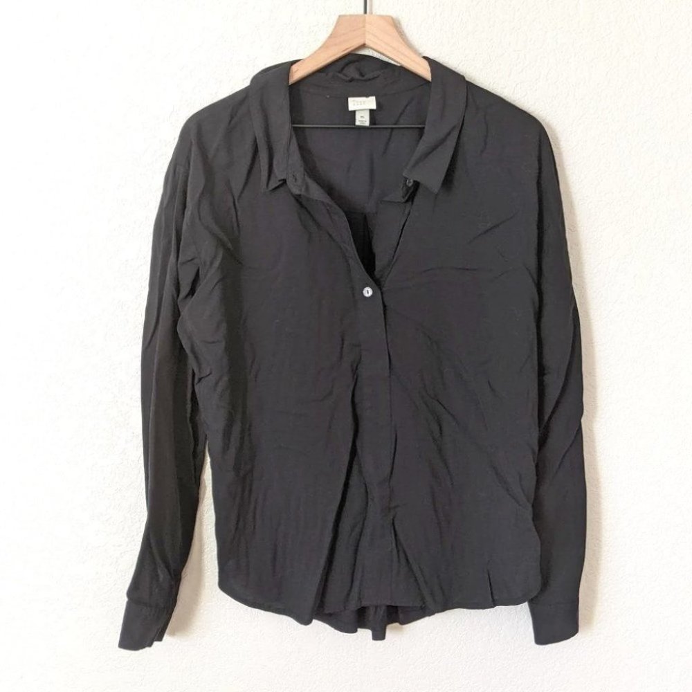 A New Day Black 1/4 Button Collard Blouse XL